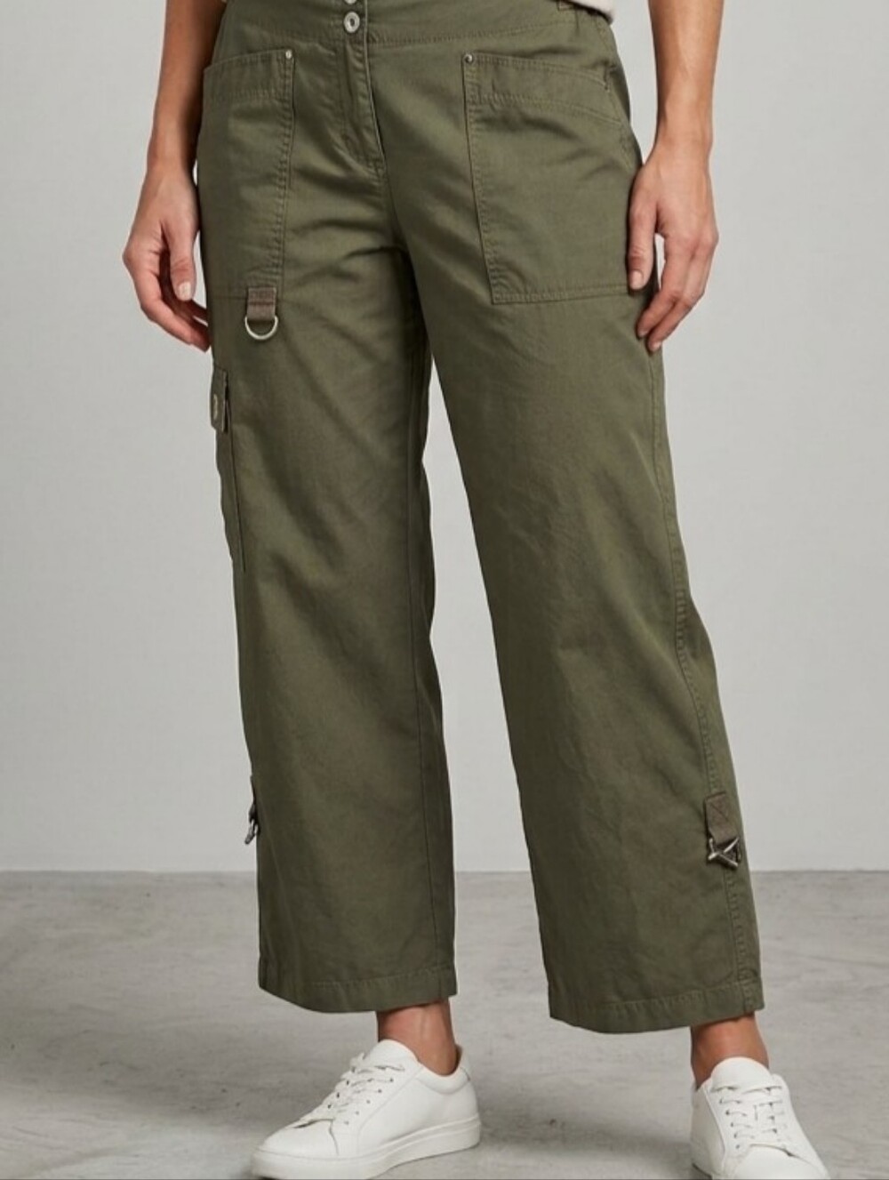 Jones New York Signature Women’s 12 Green Cargo Straight‑Leg Twill Cotton Pants